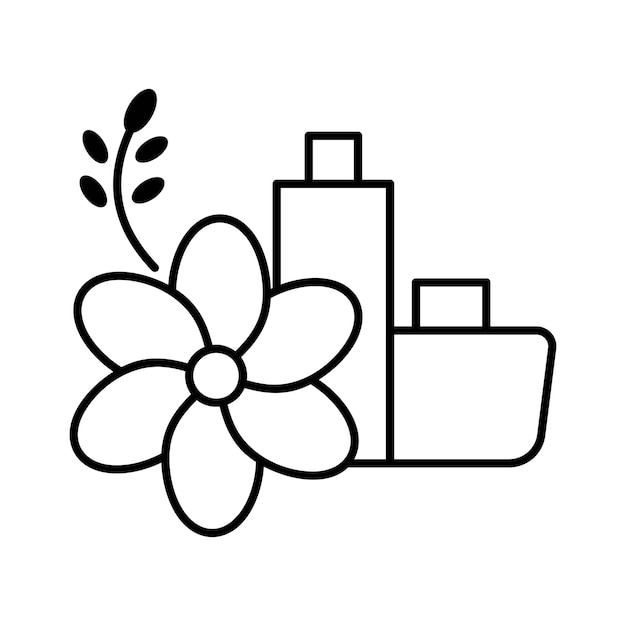 Fleurs et cosmétiques bouteilles spa contour icône illustration vectorielle
