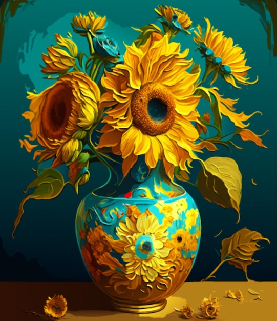 Vecteur fleurs dans un vase, peinture, illustration