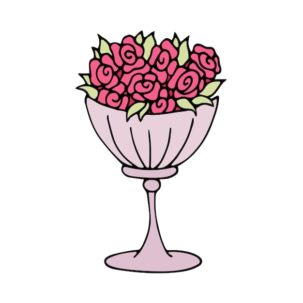 Fleurs Dans Un Vase Vecteur Doodle Un Grand Bouquet De Roses Dans Un Beau Vase