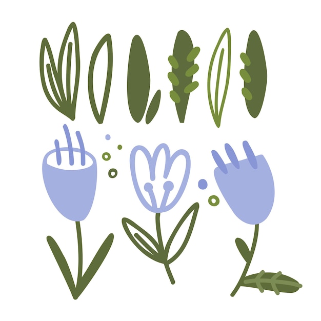 Vecteur fleurs et feuilles illustration vectorielle dessinés à la main plantes de la flore artistique doodle dessin de style
