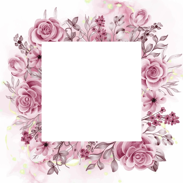 Vecteur fleurs et feuilles d'or rose de fond d'aquarelle avec l'espace blanc