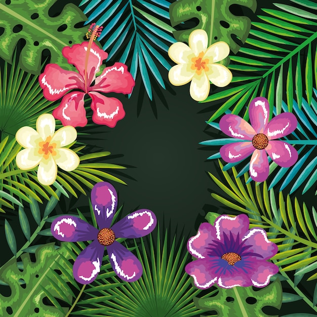 Vecteur fleurs et feuilles tropicales et exotiques