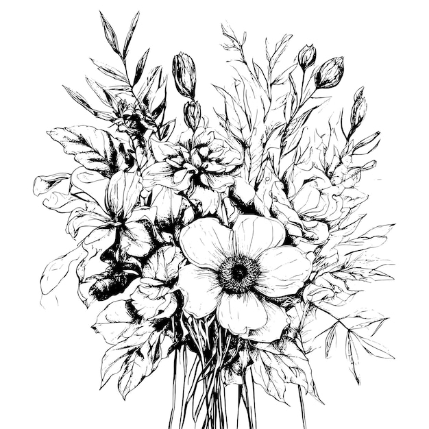 Vecteur fleurs fleurs sauvages illustration dessinée à la main croquis impression textile fond motif nature plante