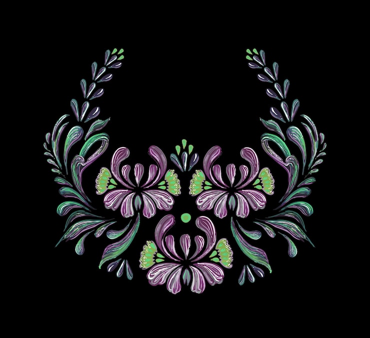 Vecteur fleurs sur fond noir illustration dessinée à la main