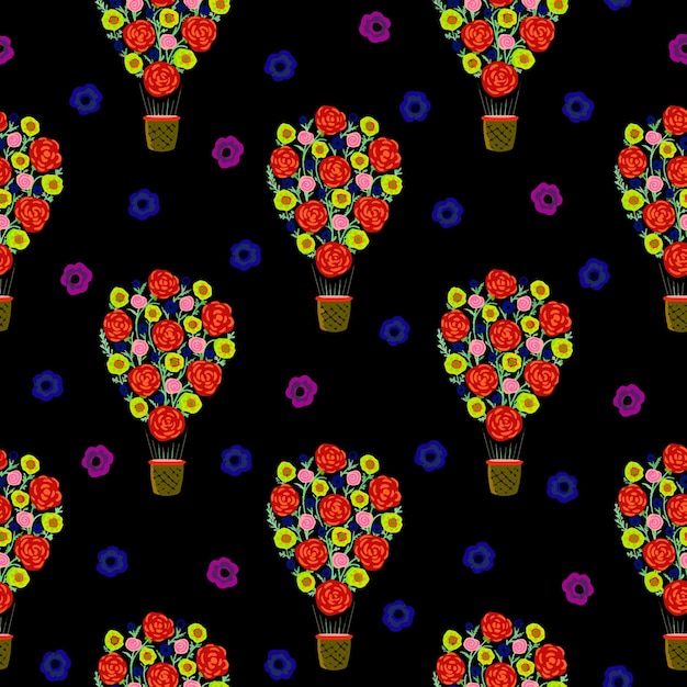 Fleurs En Forme De Ballon Sur Fond Noir Illustration De Traçage Numérique