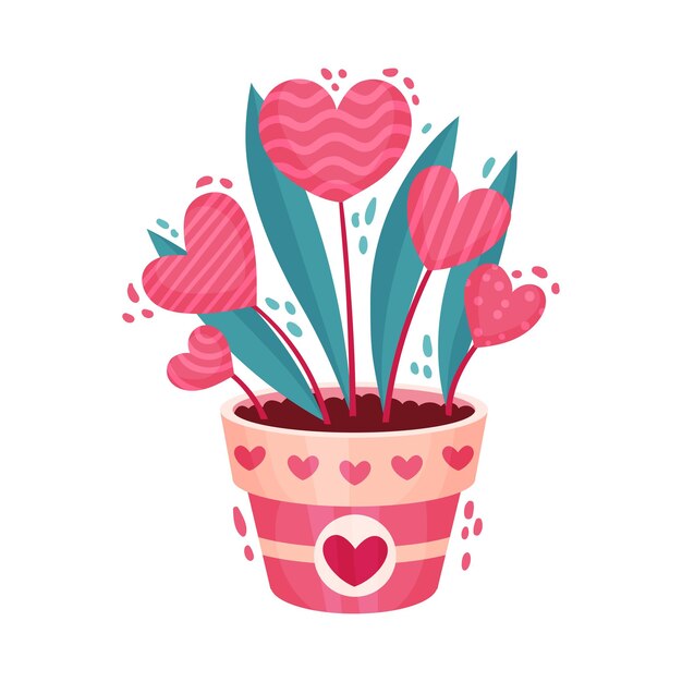 Des Fleurs En Forme De Cœur Dans Un Pot De Fleurs En Tant Qu'illustration Vectorielle Du Symbole De La Saint-valentin