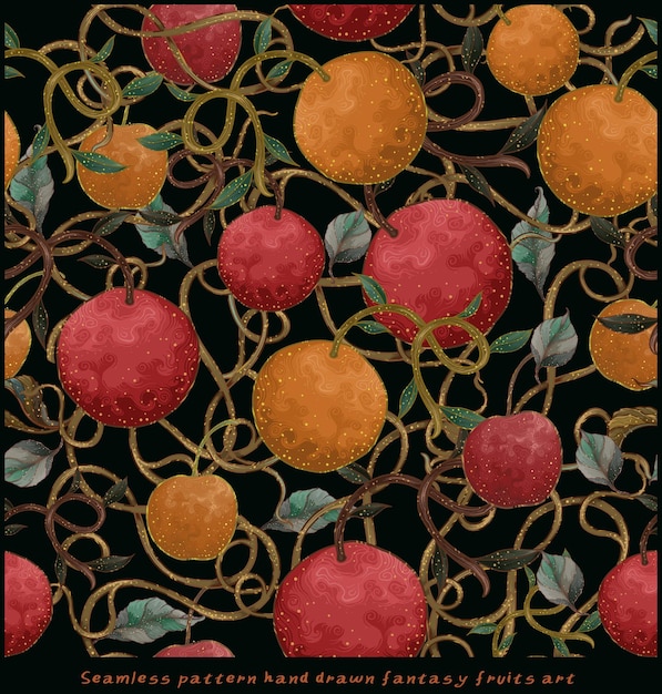 Vecteur des fleurs et des fruits fantaisistes à motifs sans couture floraux numériques peints à la main feuille verte pastel fleur fruits avec des formes abstraites illustration pour la conception imprimé papier scrapbook