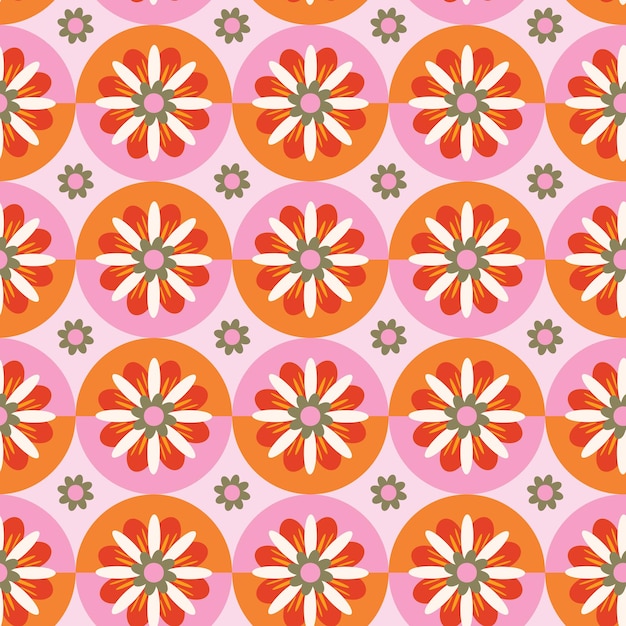 Fleurs Géométriques Colorées Groovy Modèle Sans Couture Illustration Vectorielle Hippie Esthétique Floral