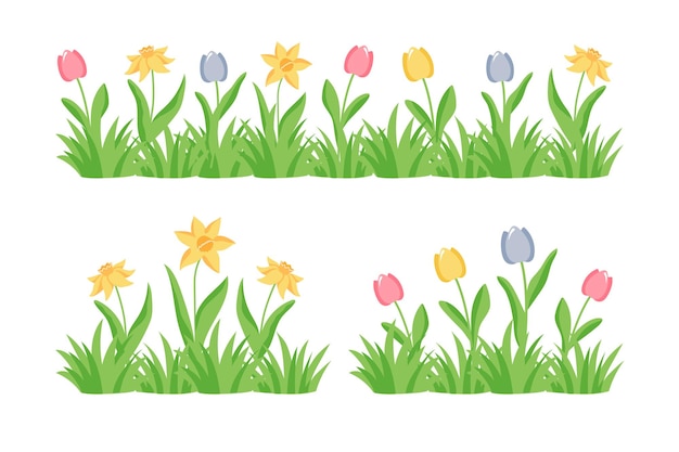 Des Fleurs De Jardin Du Début Du Printemps Isolées Sur Un Ensemble Vectoriel Blanc Illustration De Tulipes Et De Narcisse