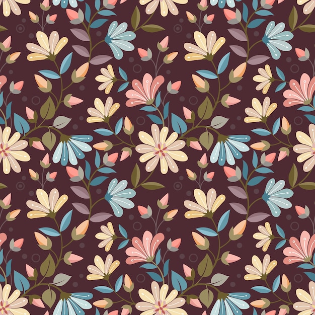 Fleurs jaunes et bleues sur motif sans couture de couleur marron Ce motif peut être utilisé pour le papier peint textile en tissu