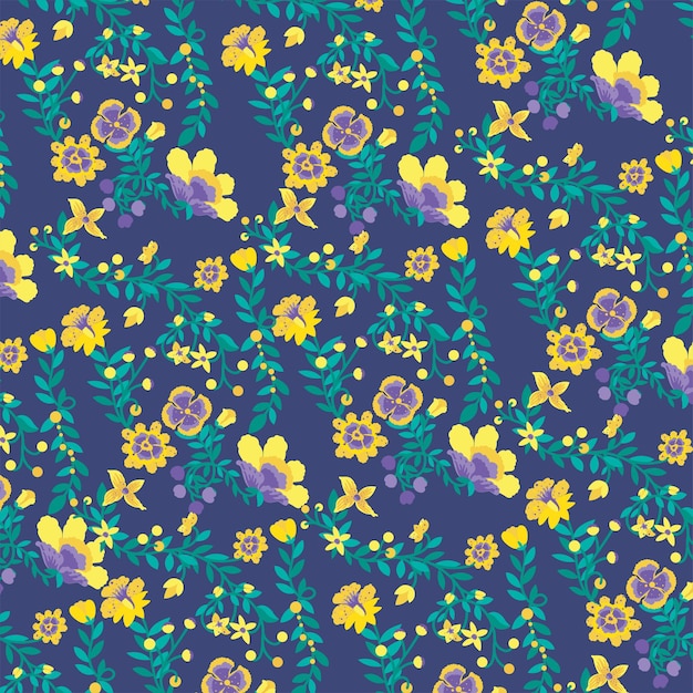 Vecteur fleurs jaunes sur fond bleu, fond d'écran nature