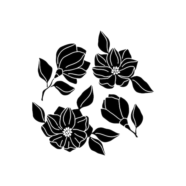Vecteur fleurs de magnolia illustration vectorielle silhouette dessinée à la main