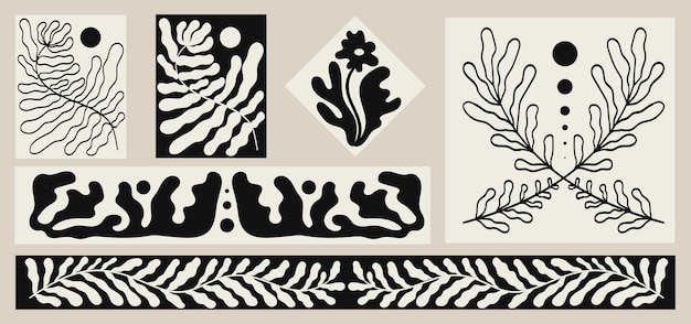 Vecteur fleurs ou mauvaises herbes de mer formes abstraites ensemble d'ornements design floral botanique bohème à la mode frontière