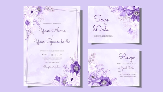 Fleurs De Modèle De Carte De Mariage Floral Inviter Botanique Save The Date Rsvp