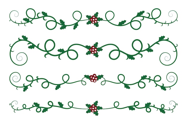 Les fleurs de Noël Les tourbillons divisent les lignes Les en-têtes de Holly d'hiver Décor de page de séparation fantaisiste