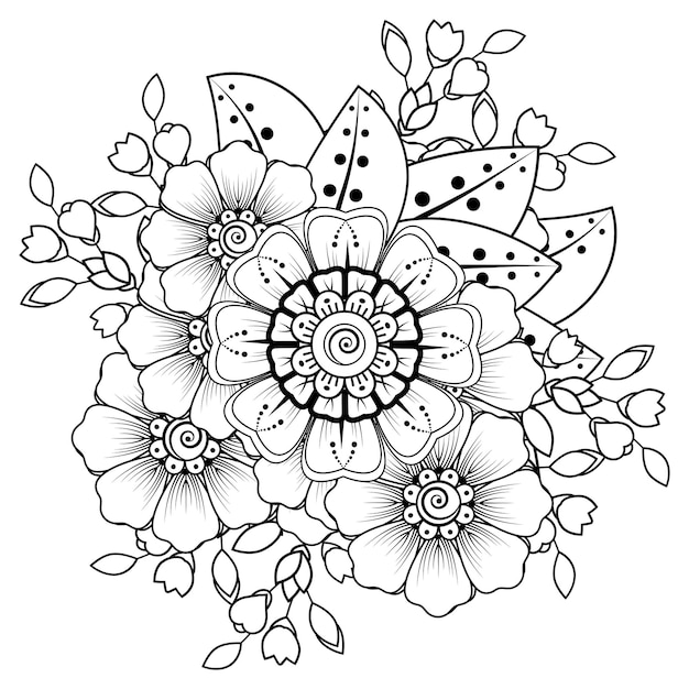 Fleurs En Noir Et Blanc Doodle Art Pour Livre De Coloriage