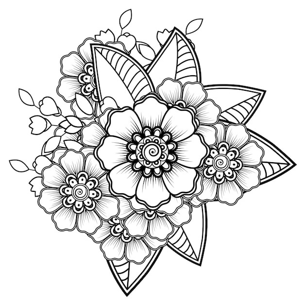 Fleurs En Noir Et Blanc Doodle Art Pour Livre De Coloriage