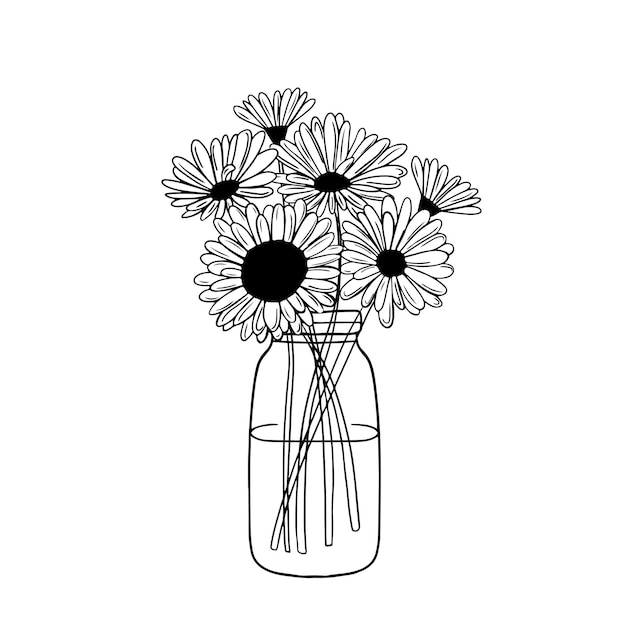 Fleurs Noires Et Blanches Dans Un Vase En Pot Tournesols Dans Un Vase Contour Des Fleurs