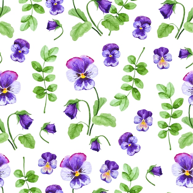 Vecteur fleurs de pensée violette aquarelle modèle sans couture jardin botanique dessin à la main arrière-plan