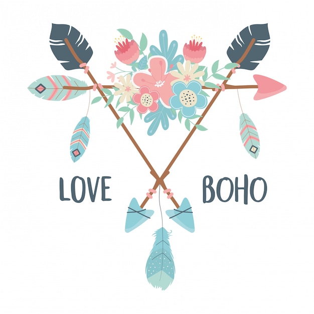 Fleurs et plumes avec style de boho décoration flèches