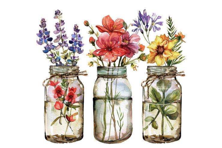 Fleurs en pot aquarelle Clipart