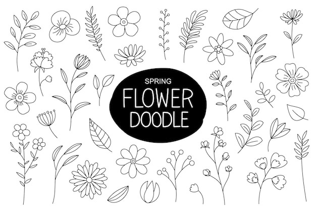 Fleurs De Printemps Doodle Isolé Sur Blanc