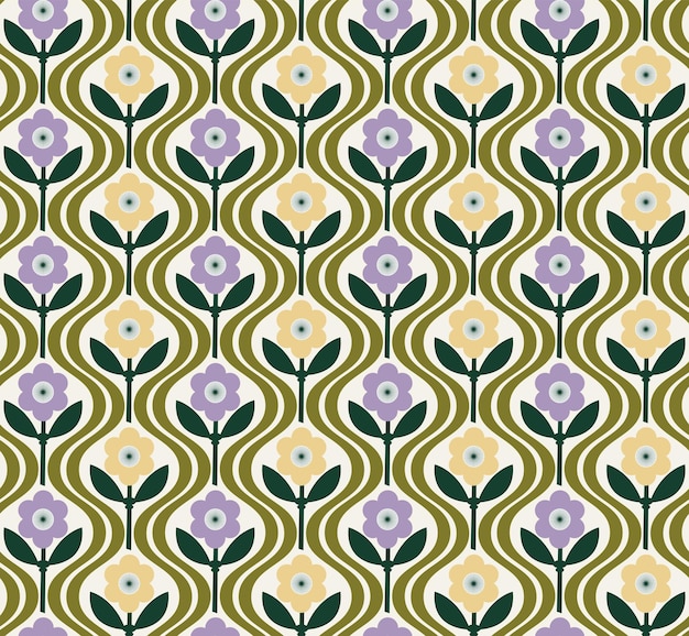 Fleurs rétro abstraites rayures ondulées diagonales motif mignon sans couture couleurs mode tendance minimaliste