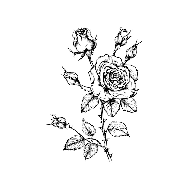 Fleurs De Rose Bourgeon Branche De Feuille Coloration Vecteur élément De Modèle De Livre