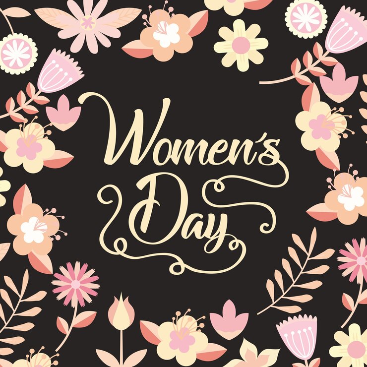 Vecteur fleurs roses et feuilles de décoration womens day carte fond foncé