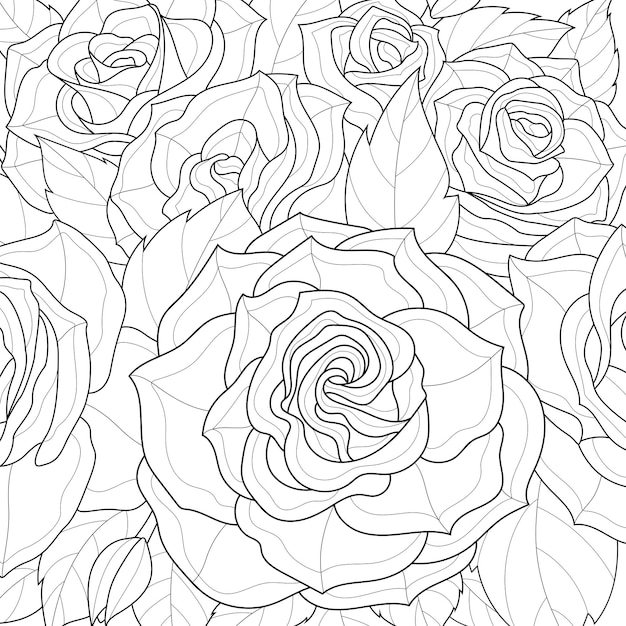 Fleurs roses. Livre de coloriage antistress pour enfants et adultes. Illustration isolée sur fond blanc.