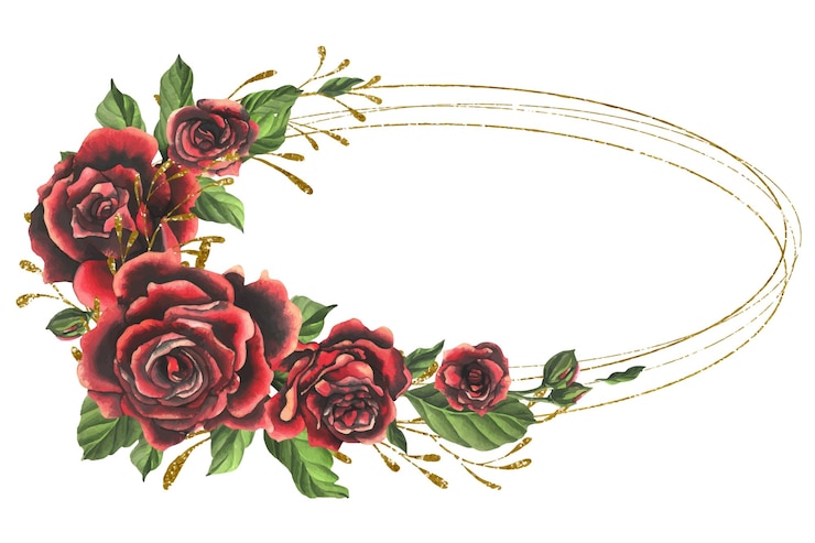 Vecteur des fleurs de roses rouges et noires avec des feuilles et des bourgeons verts chics brillants et beaux aquarelles dessinées à la main