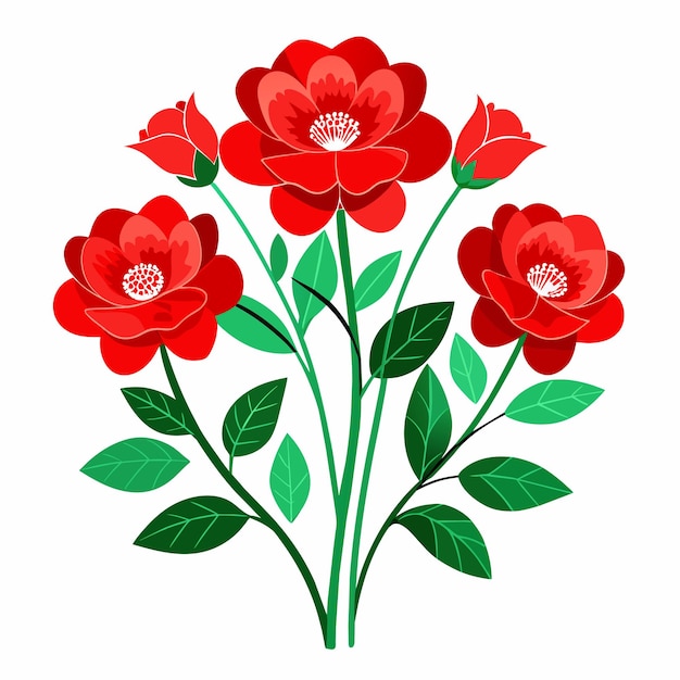 Vecteur fleurs rouges avec une feuille verte