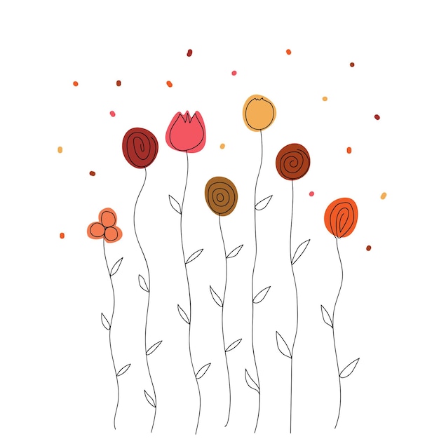 Fleurs Sauvages Stylisées Colorées Avec Des Points Sur Fond Blanc Conception Pour Le Dépliant Du Logo Du Livre De Marque