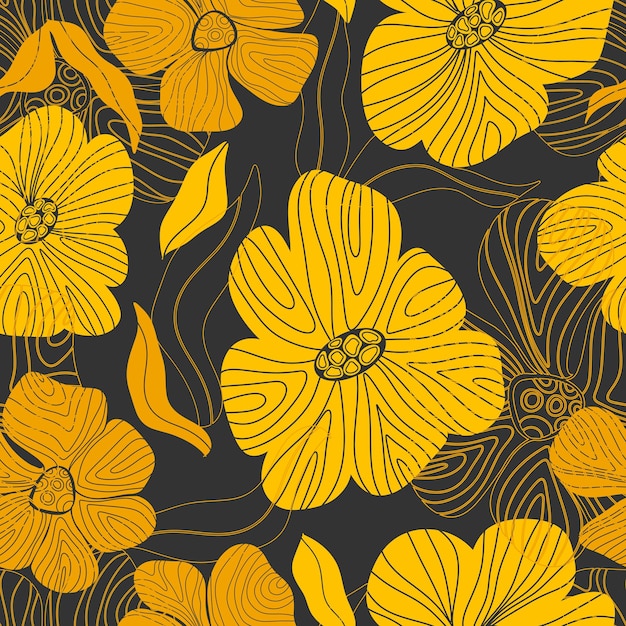 fleurs stylisées vecteur motif sans couture style rétro
