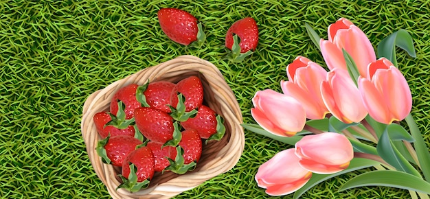 Fleurs De Tulipes Et Fraises