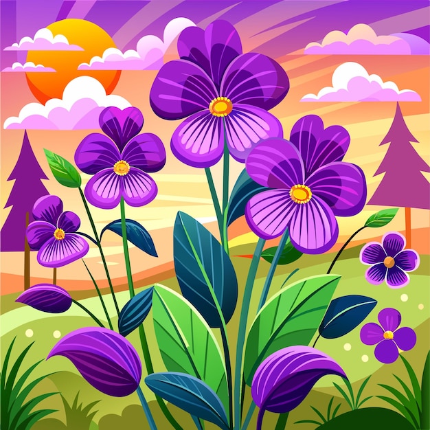 Vecteur des fleurs violettes dans l'illustration vectorielle du champ