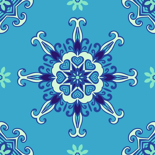 Flocon De Neige Mandala Avec Coeurs Bleus