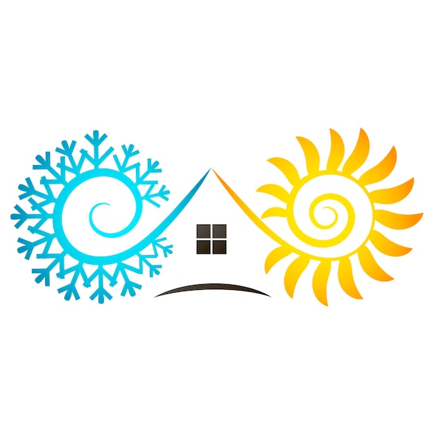 Vecteur flocon de neige soleil et symbole créatif de la maison conception pour climatiseur et chauffage