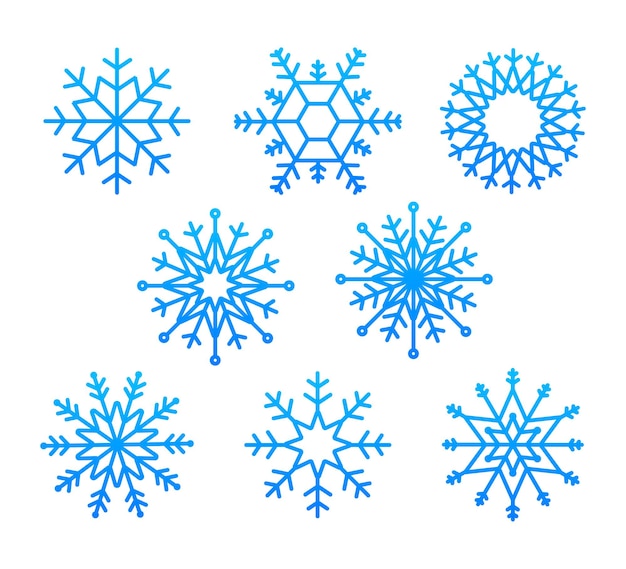 Flocon de neige vector icon background set couleur blanche élément de cristal de flocon de neige hiver bleu Noël