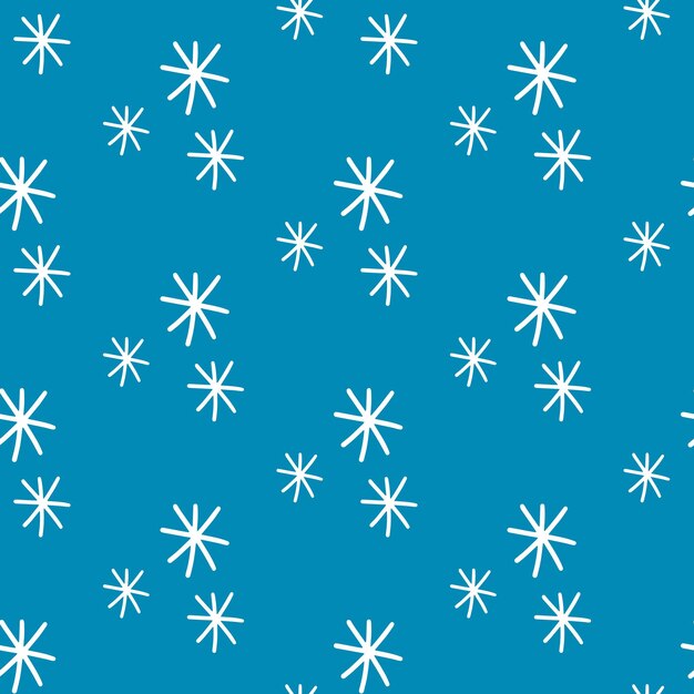 Flocons de neige blancs sur fond bleu Modèle sans couture dans un style scandinave moderne Ornement pour papier peint en tissu Cartes d'emballage Papier d'emballage Illustration de stock vectoriel
