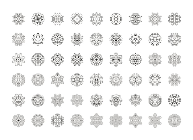 Flocons De Neige Décoratifs Vintage Arrière-plan Dessiné à La Mainensemble De Cadres Ronds Ensemble D'ornements Ronds Vectoriels Ensemble D'ornements Circulaires Géométriques