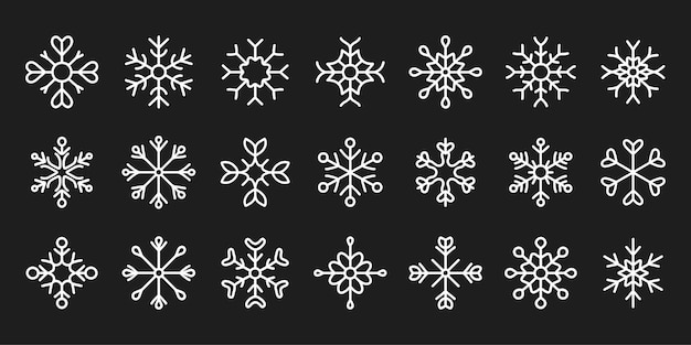flocons de neige ligne icône de frontière ensemble d'arrière-plan de vacances isolé forme de neige silhouette cristalline hiver