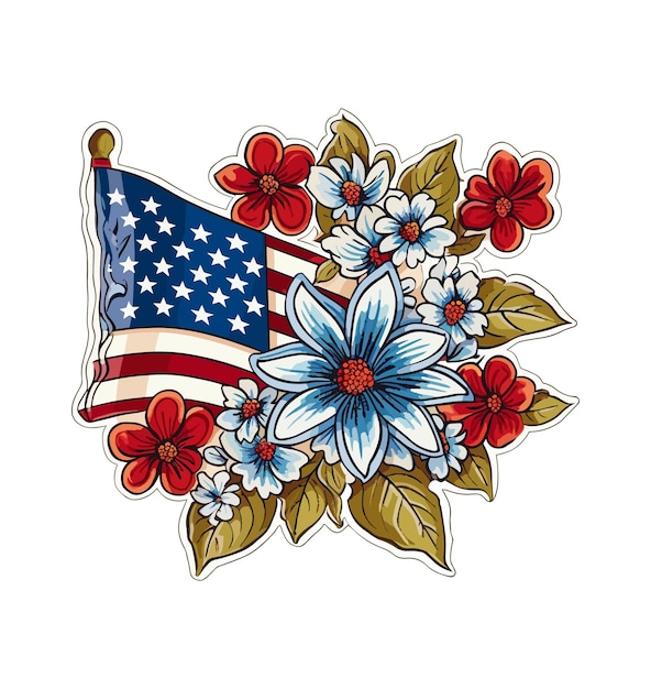 Un Floral American Floral Drapeau Américain Isolé Sur Fond Blanc