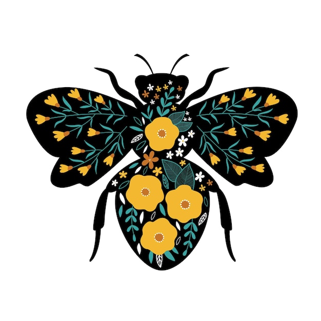 Floral Bee Bee Avec Des Fleurs Vector Illustration