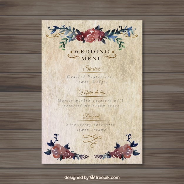 Floral Menu Mariage Vintage