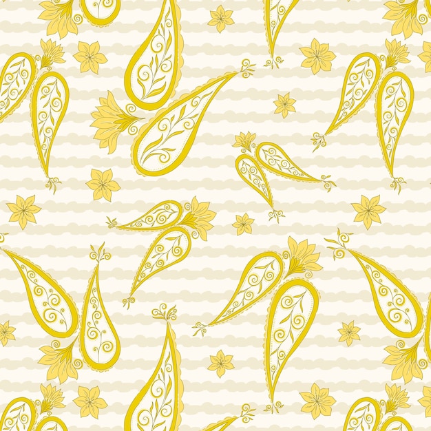 Vecteur floral paisley jaune avec motif à rayures