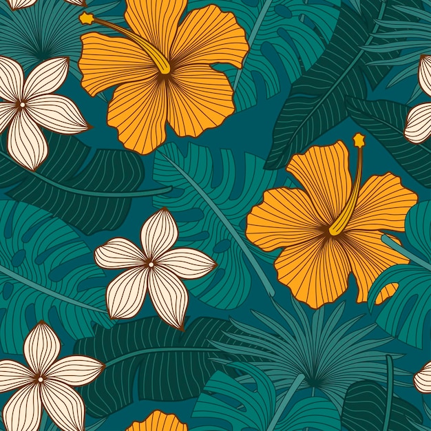 Floral Pattern Sans Couture Avec Feuilles Fond Tropical