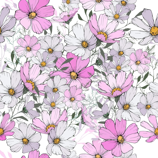Floral Pattern Sans Couture Avec Des Fleurs Roses Et Blanches.