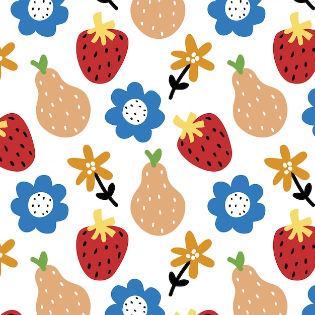 Floral Pattern Sans Couture Avec Des Fraises Et Des Poires