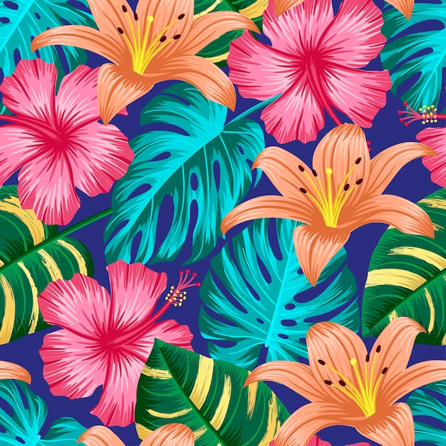 Floral Pattern Sans Soudure Avec Des Feuilles. Fond Tropical